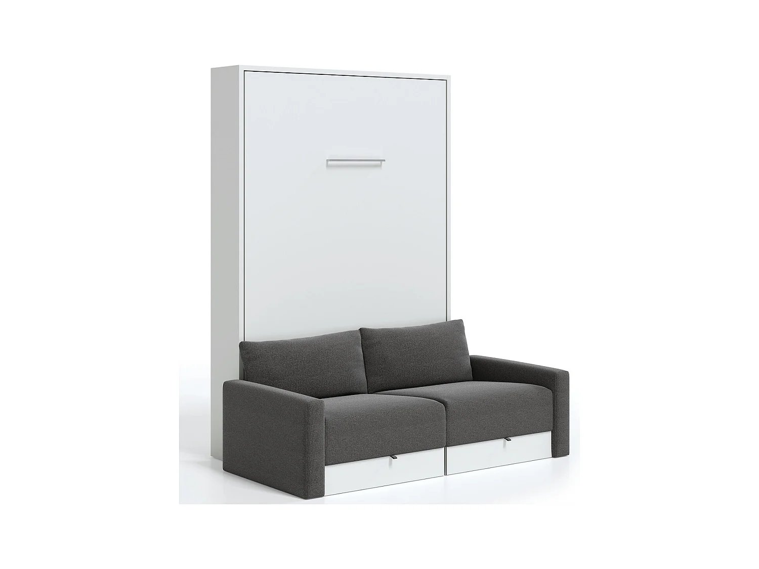 Lit escamotable vertical à tiroirs et canapé tissu VALENCIA-Avec matelas-90x190-Canapé Gris foncé-Structure Blanche
