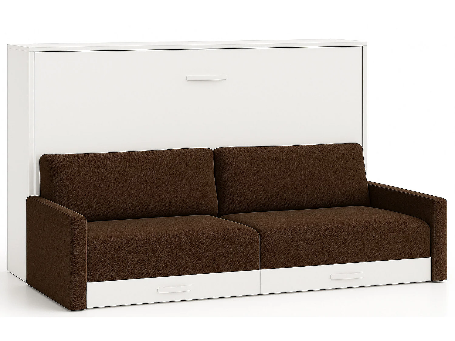 Lit escamotable horizontal avec canapé VETAL-150x190-Canapé Marron-Structure Blanche