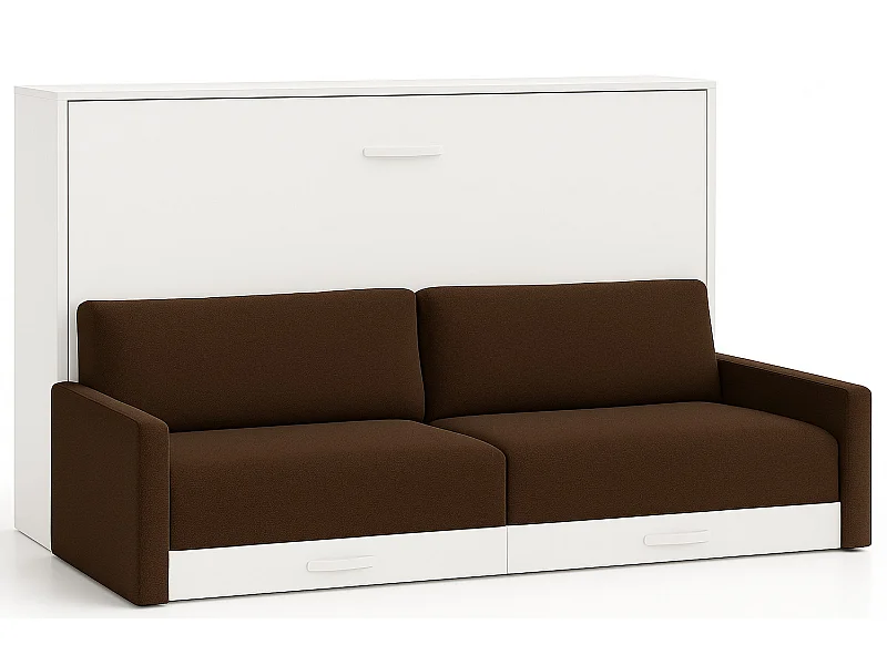 Lit escamotable horizontal avec canapé VETAL-140x200-Canapé Marron-Structure Blanche