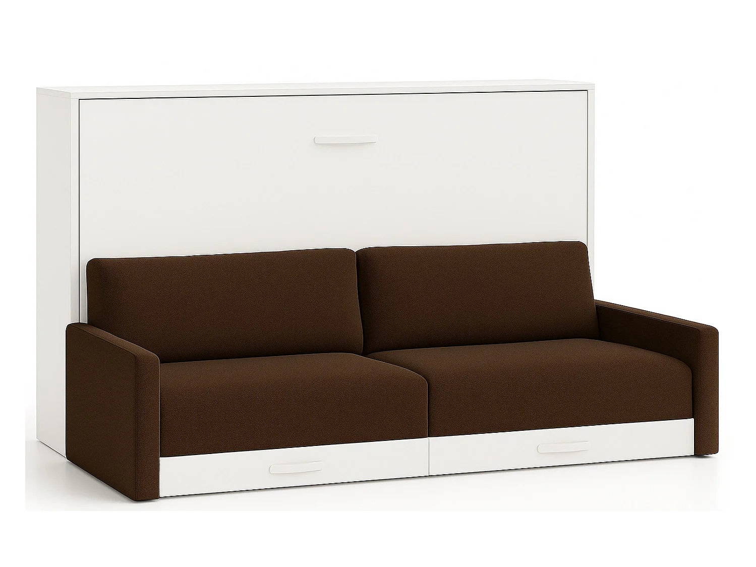 Lit escamotable horizontal avec canapé VETAL-140x200-Canapé Marron-Structure Blanche