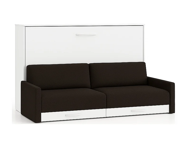 Lit escamotable horizontal avec canapé VETAL-120x200-Canapé Noir-Structure Blanche