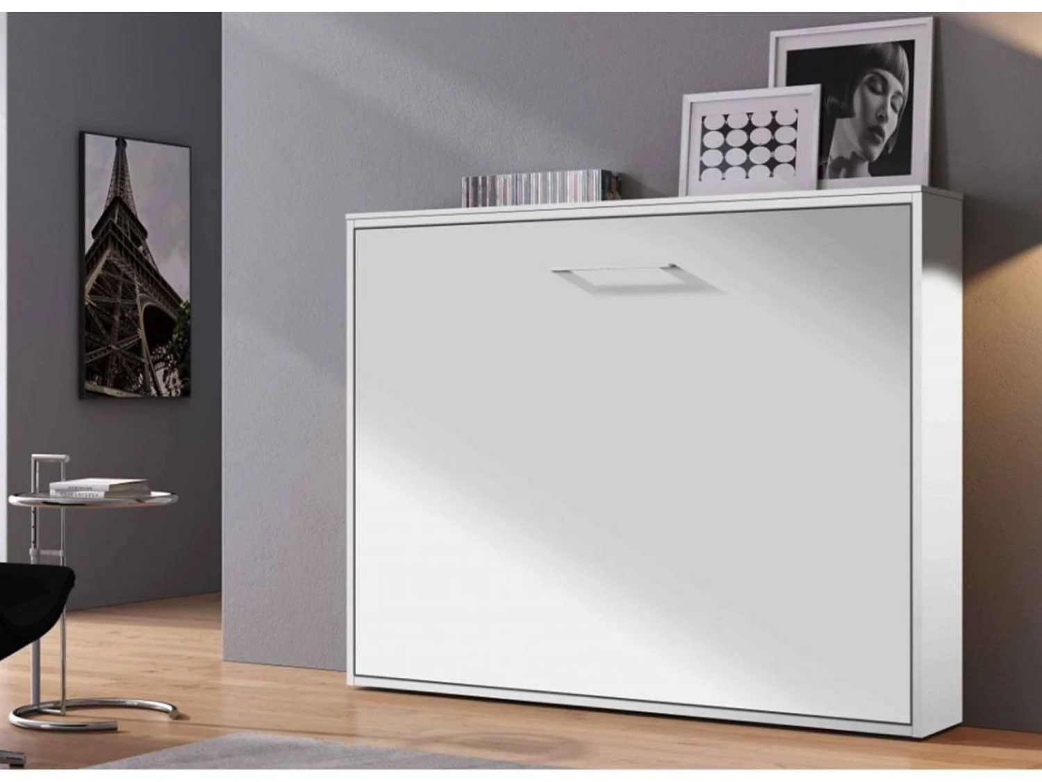 Lit escamotable horizontal 140x190 KLIKA-Avec matelas-Encadrement Carbone-Façade Carbone