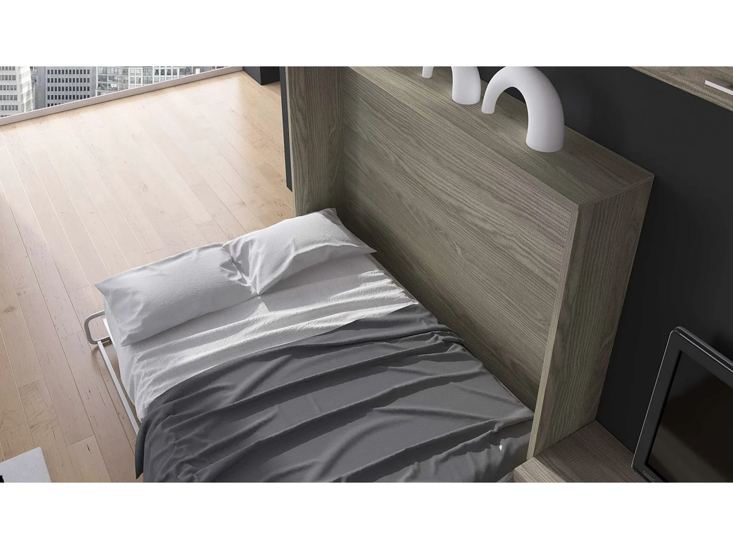 Lit escamotable horizontal 140x190 KLIKA-Avec matelas-Encadrement Carbone-Façade Carbone