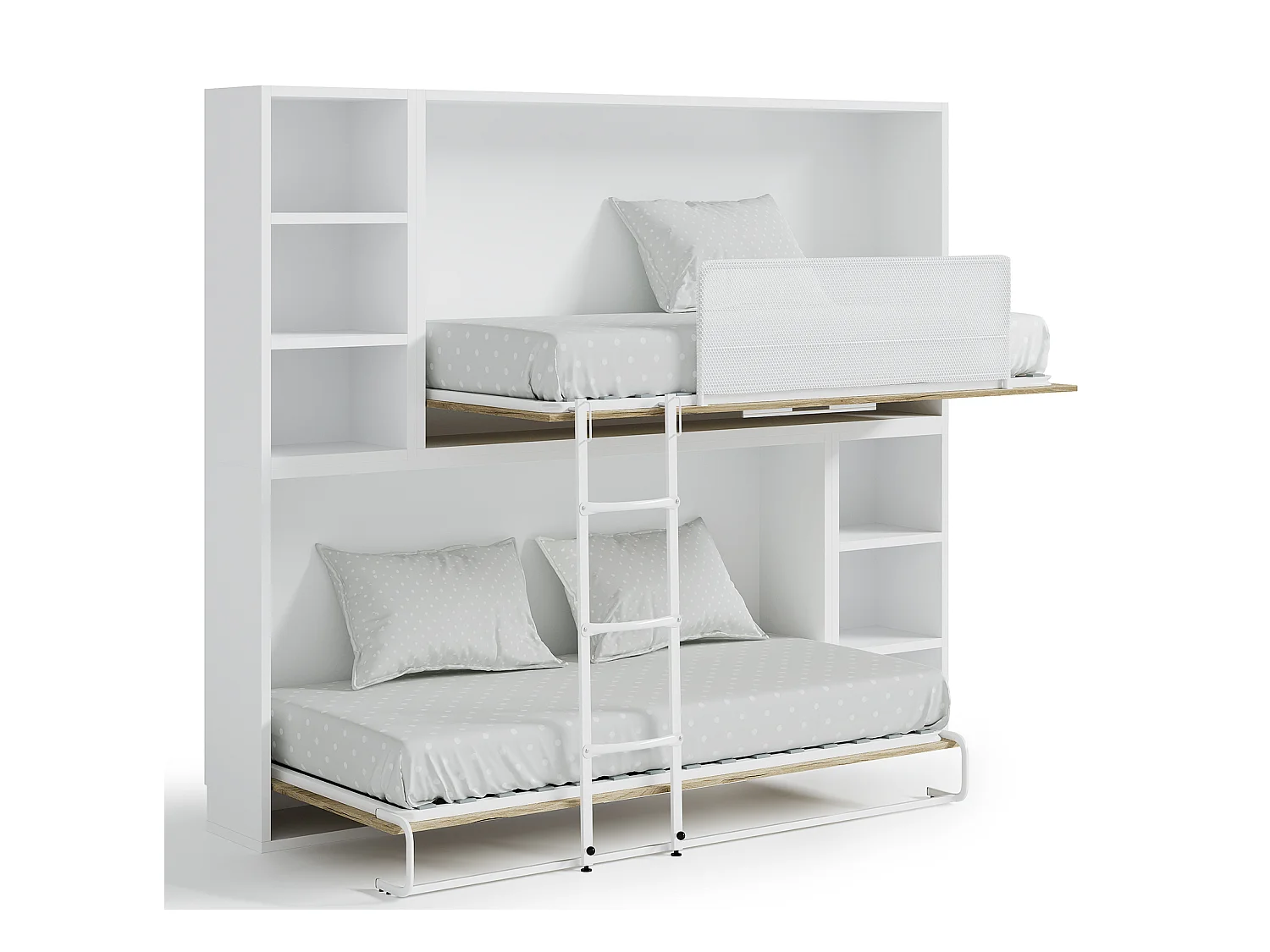 Lit escamotable superposé horizontal avec étagères BINKA-90x200-Cadre Anthracite-Façade Gris ciment