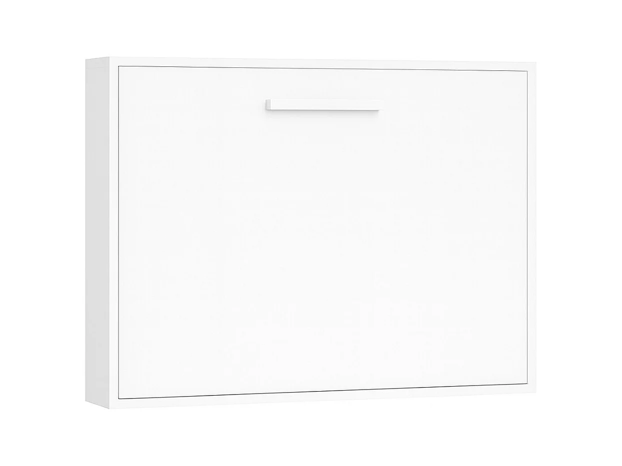 Lit escamotable horizontal OPTIMA-Avec matelas-140x200-Cadre Blanc-Façade Blanche