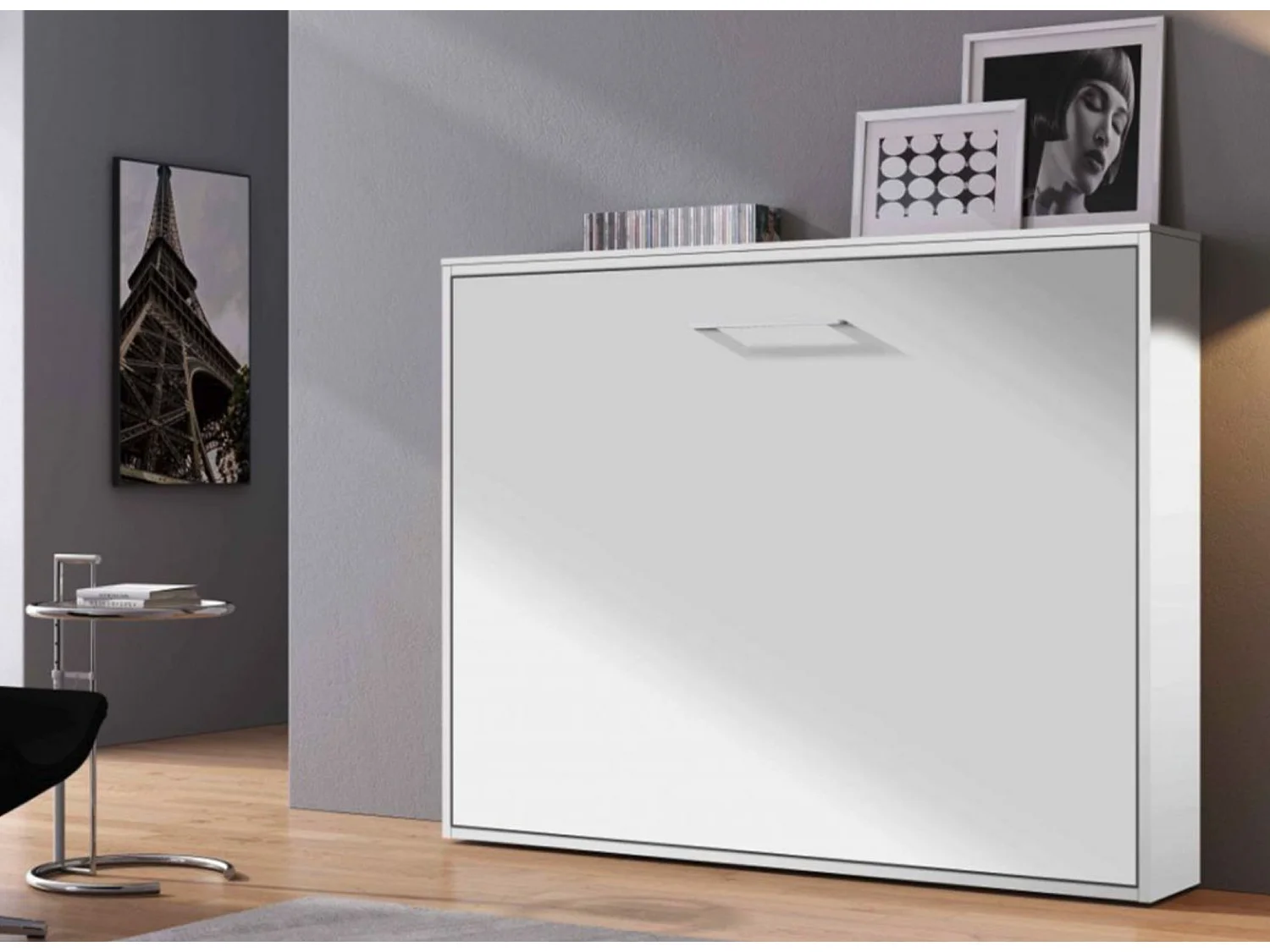 Lit escamotable horizontal 160x200 KLIKA-Avec matelas-Encadrement Carbone-Façade Carbone