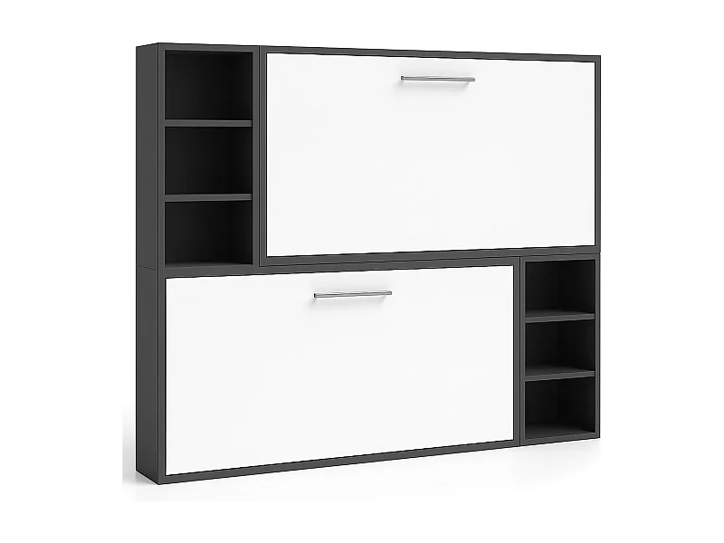 Horizontaal stapelbed voor 2 personen 80x200 met planken Binka-Zonder matras-Slapen 80x180cm-Bekisting Houtskool grijs-Facade Wit