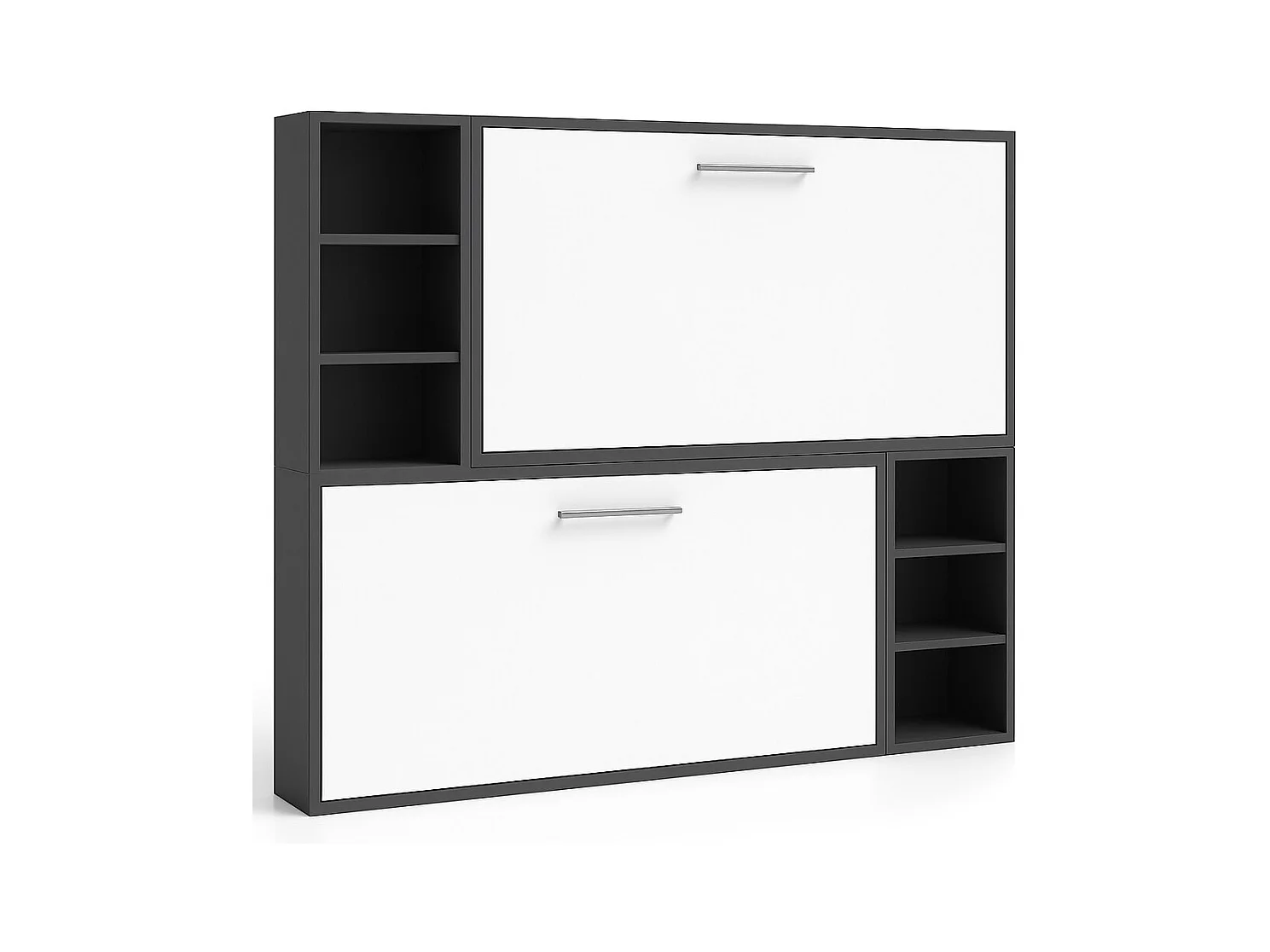 Horizontaal stapelbed voor 2 personen 80x200 met planken Binka-Zonder matras-Slapen 80x180cm-Bekisting Houtskool grijs-Facade Wit