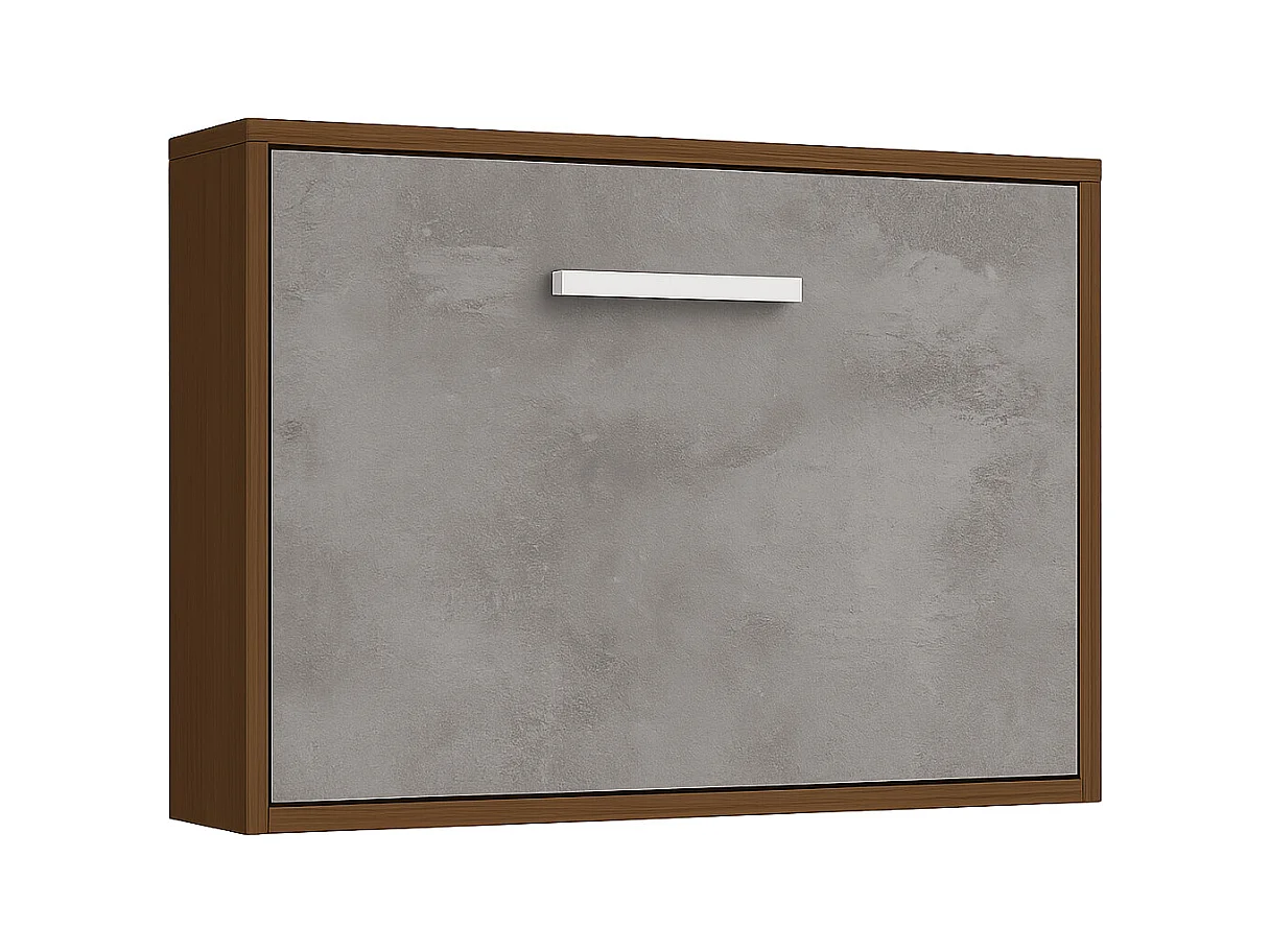 Lit escamotable horizontal OPTIMA-90x190-Cadre Frêne-Façade Gris ciment