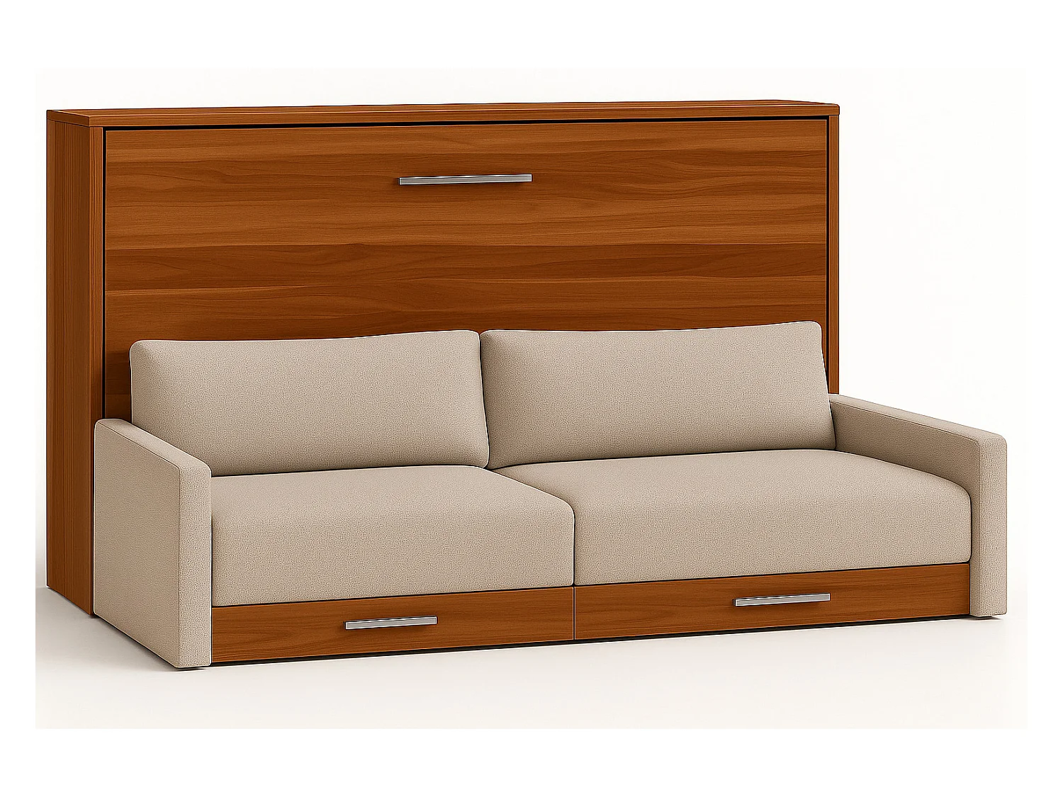 Lit escamotable horizontal avec canapé VETAL-120x190-Canapé Beige-Structure Noyer