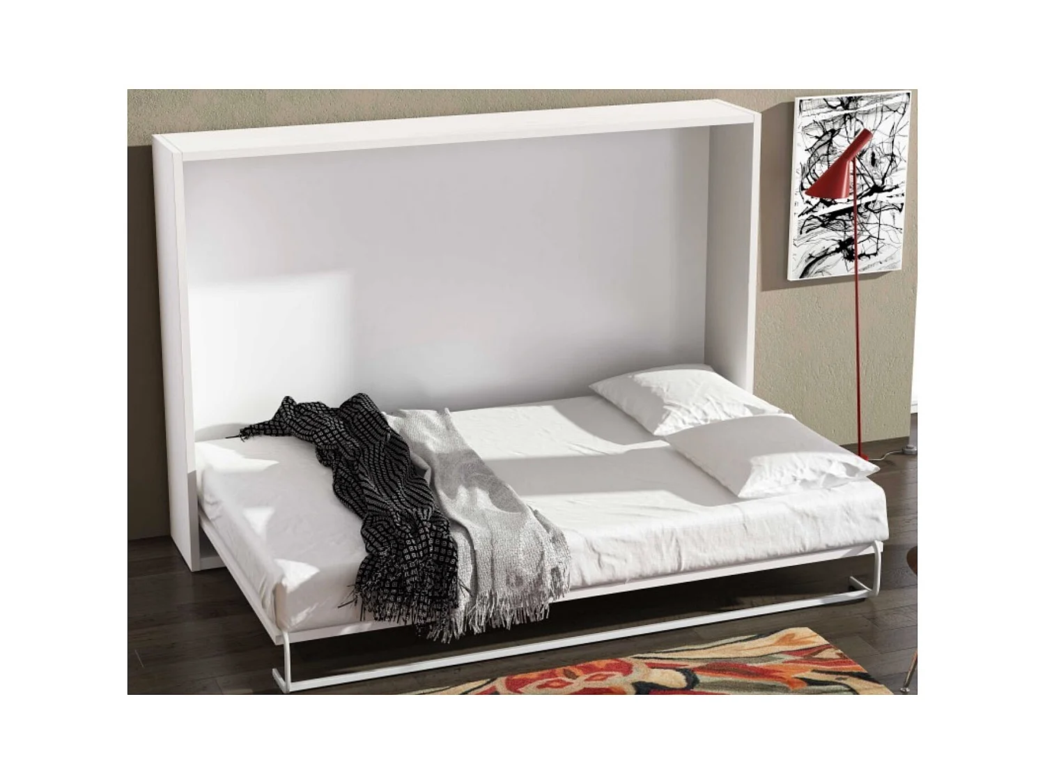 Cama abatible horizontal 140x190 Optima-Ropa de cama 140x190 cm-Encofrado Fresno 3D-Frente Fresno 3D