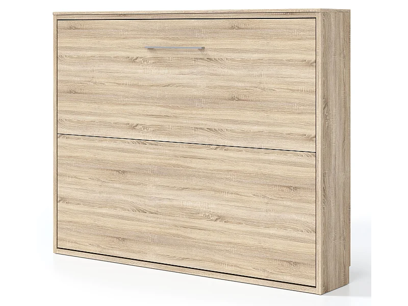 Lit escamotable horizontal 140x190 KLIKA-Avec matelas-Encadrement Chêne clair-Façade Chêne clair