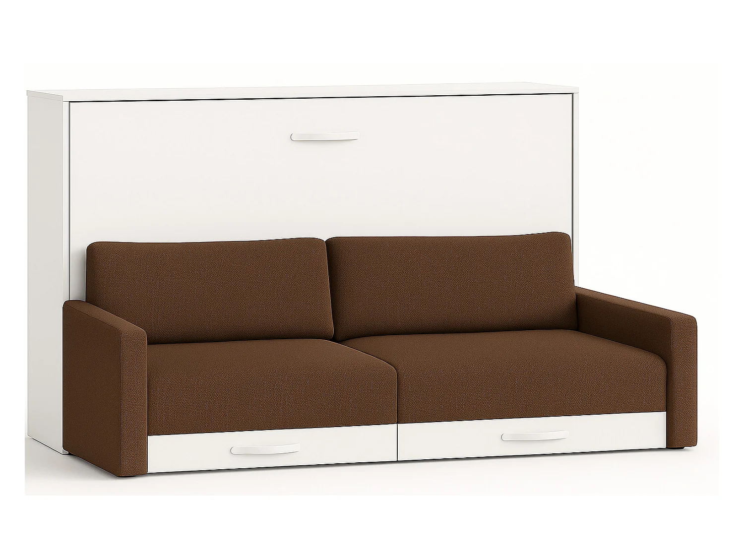 Lit escamotable horizontal avec canapé VETAL-150x190-Canapé Marron clair-Structure Blanche