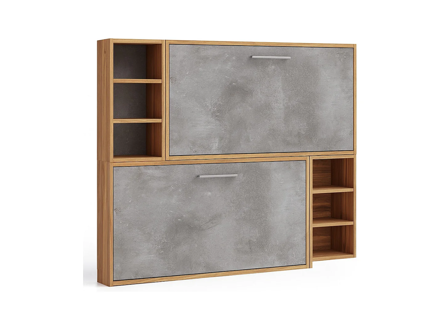 Horizontaal stapelbed voor 2 personen 80x200 met planken Binka-2 matrassen-Slapen 90x200cm-Bekisting Licht eiken-Facade Cementgrijs