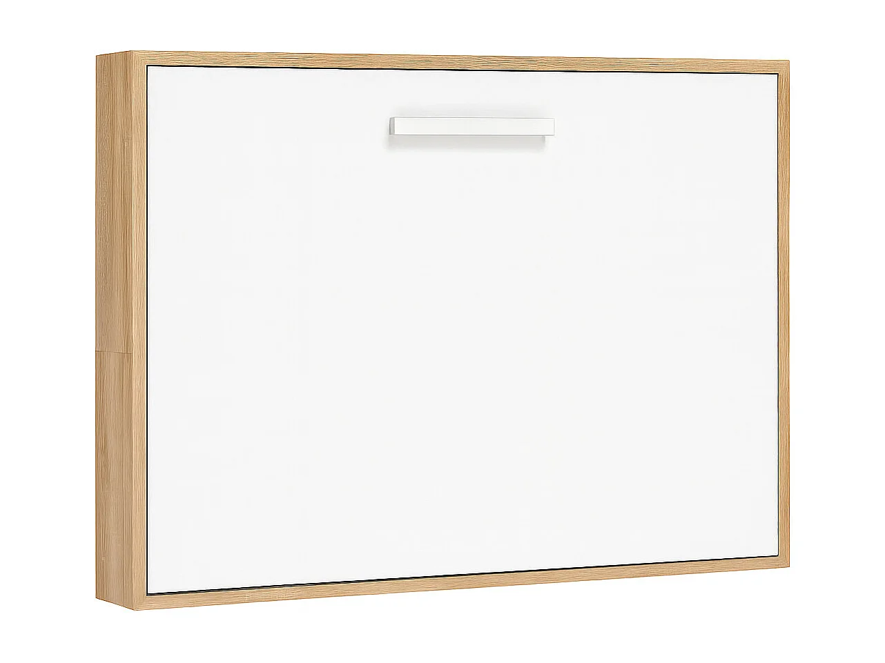 Lit escamotable horizontal OPTIMA-Avec matelas-120x180-Cadre Chêne clair-Façade Blanche