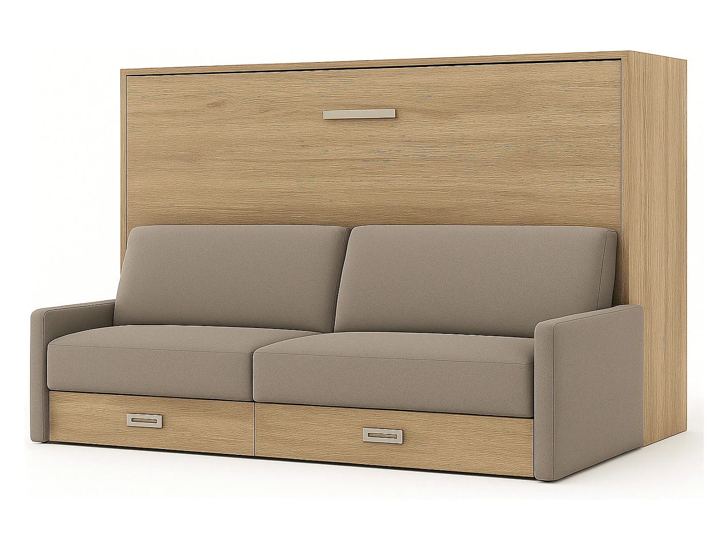 Lit escamotable horizontal avec canapé VETAL-140x200-Canapé Beige-Structure Chêne clair