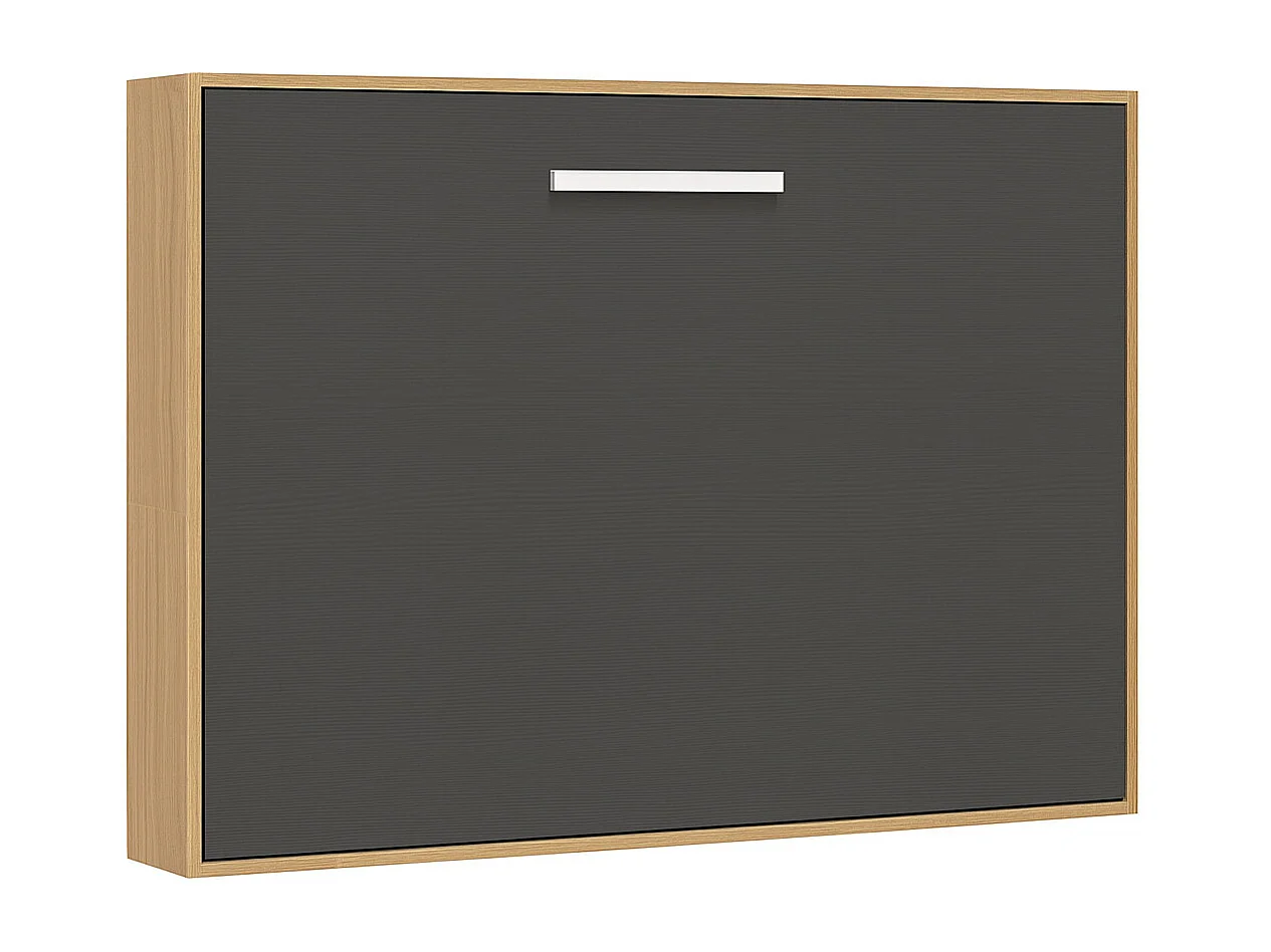 Lit escamotable horizontal OPTIMA-Avec matelas-140x200-Cadre Chêne clair-Façade Anthracite
