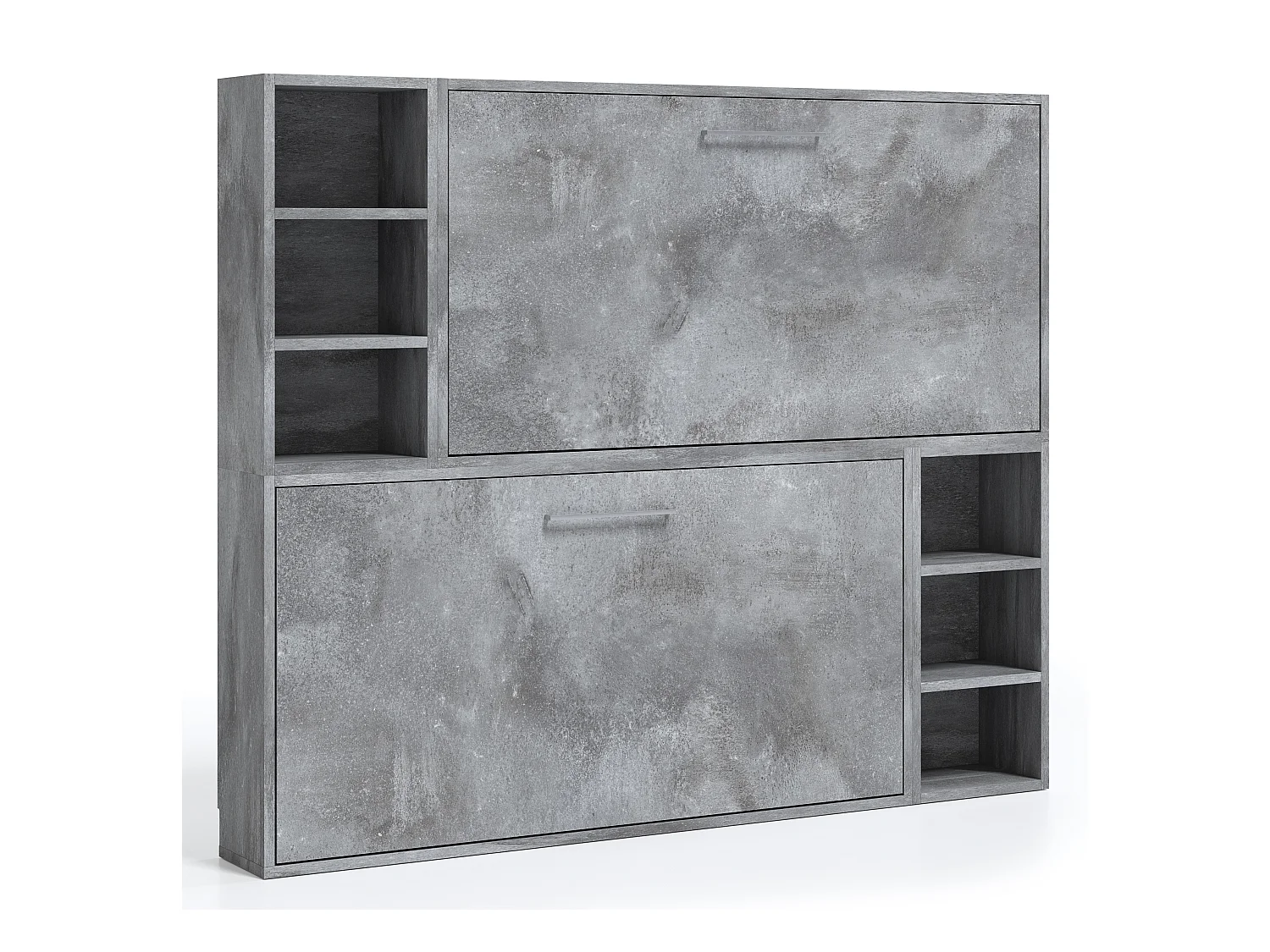 Lit escamotable superposé horizontal avec étagères BINKA-90x200-Cadre Chêne clair-Façade Chêne clair