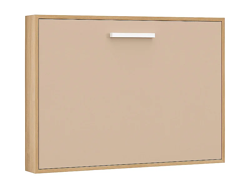 Lit escamotable horizontal OPTIMA-Avec matelas-140x180-Cadre Chêne clair-Façade Vison