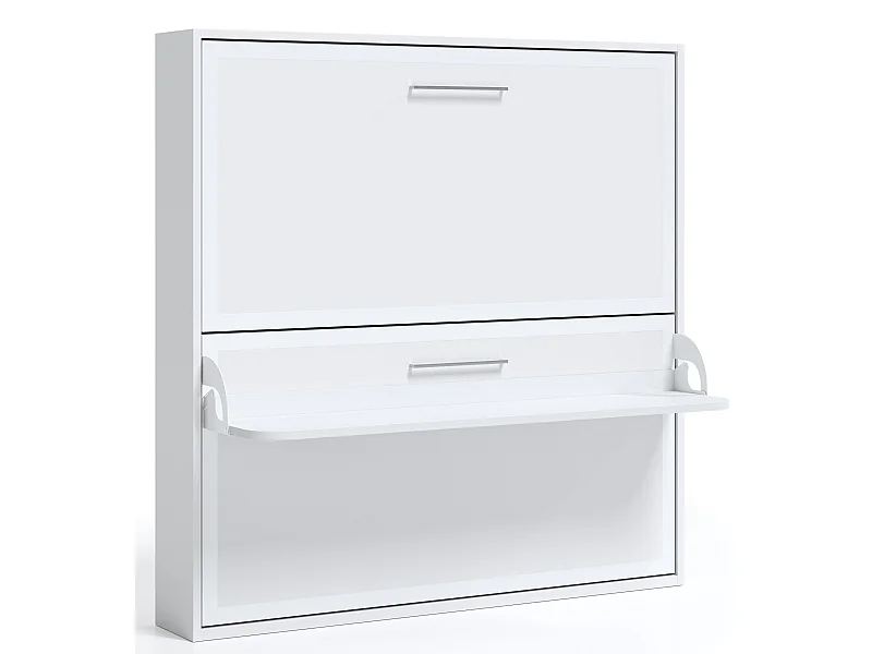 Lit escamotable horizontal superposé 90x200 STUDIO-Encadrement Blanc-Façade Blanche