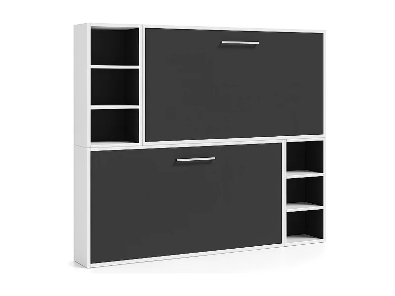 Horizontaal stapelbed voor 2 personen 80x200 met planken Binka-2 matrassen-Slapen 90x190cm-Bekisting Wit-Facade Houtskool grijs