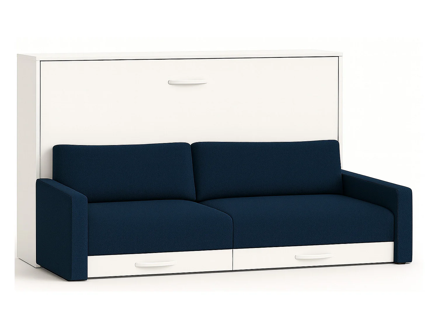 Lit escamotable horizontal avec canapé VETAL-140x200-Canapé Bleu foncé-Structure Blanche