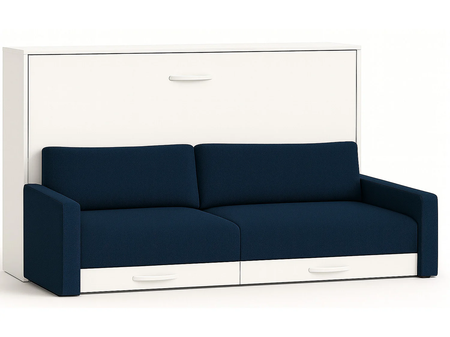 Lit escamotable horizontal avec canapé VETAL-140x200-Canapé Bleu foncé-Structure Blanche