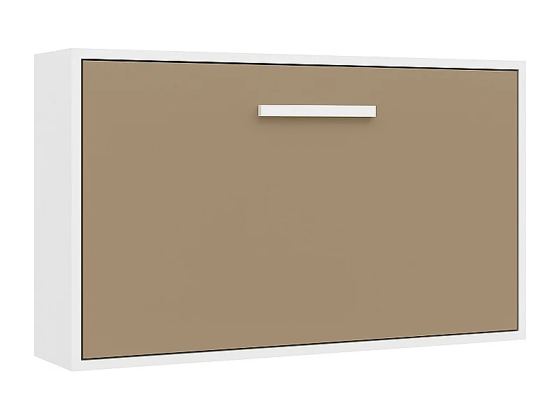 Lit escamotable horizontal OPTIMA-Avec matelas-140x180-Cadre Blanc-Façade Taupe