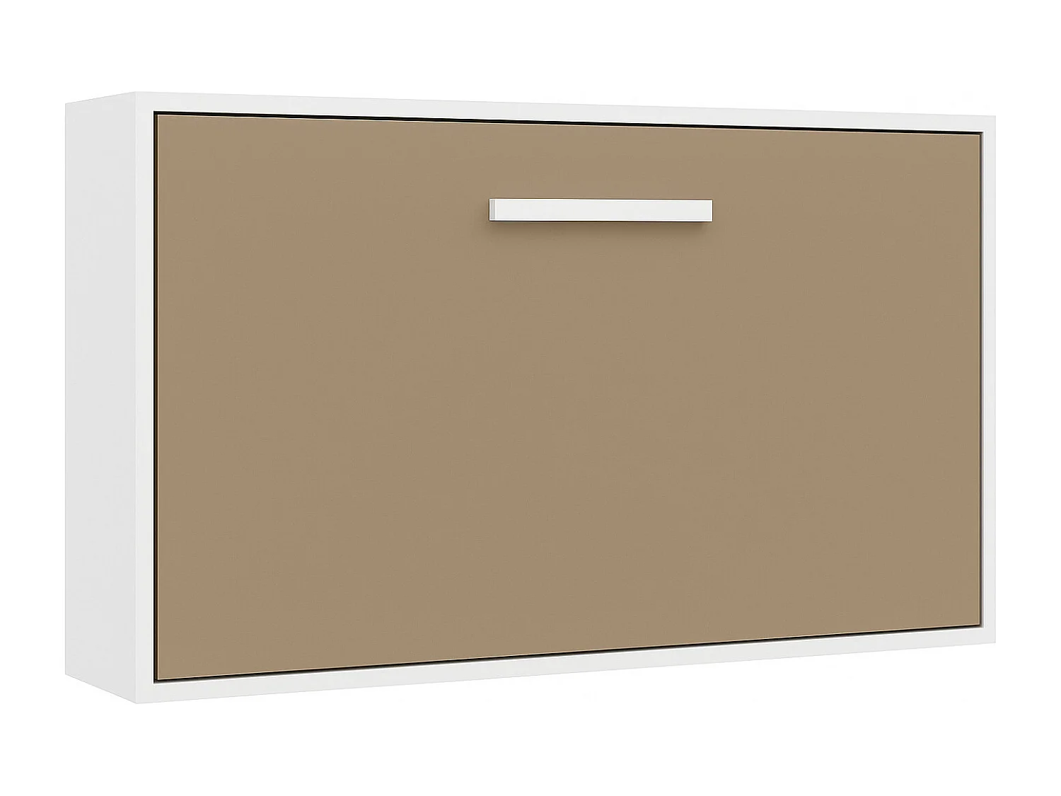 Lit escamotable horizontal OPTIMA-Avec matelas-140x180-Cadre Blanc-Façade Taupe