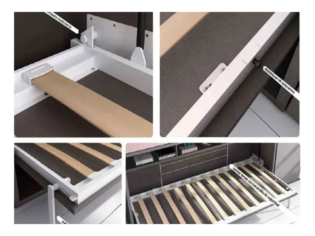 Lit escamotable horizontal avec canapé VETAL-120x190-Canapé Gris foncé-Structure Blanche