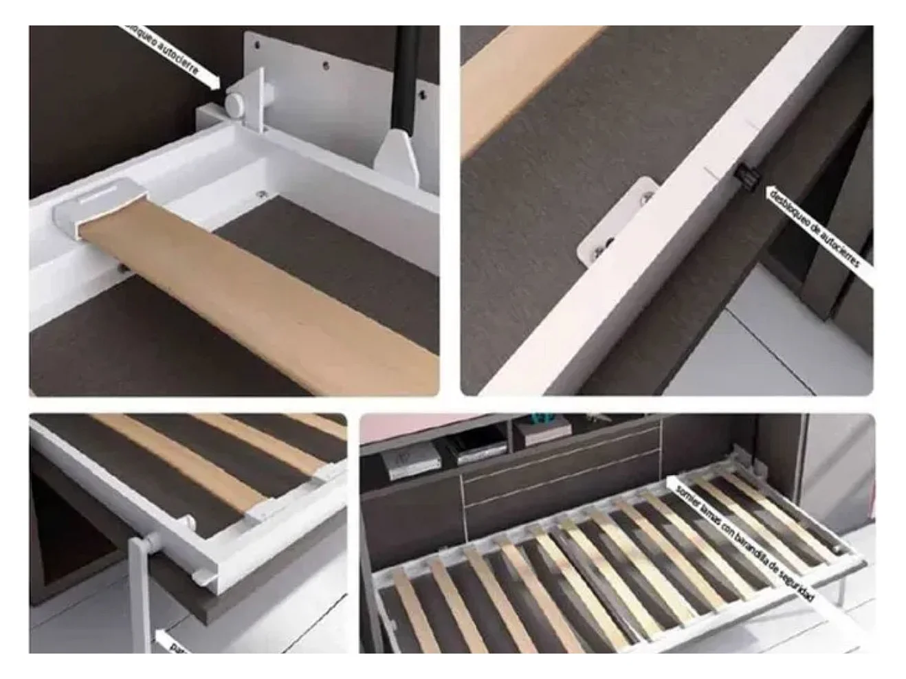 Lit escamotable horizontal avec canapé VETAL-120x190-Canapé Gris foncé-Structure Blanche