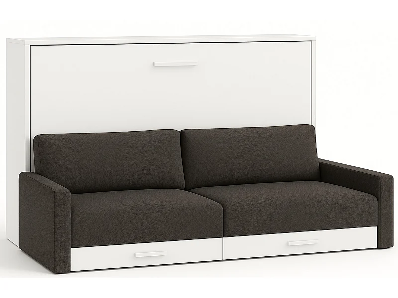 Lit escamotable horizontal avec canapé VETAL-120x190-Canapé Gris foncé-Structure Blanche