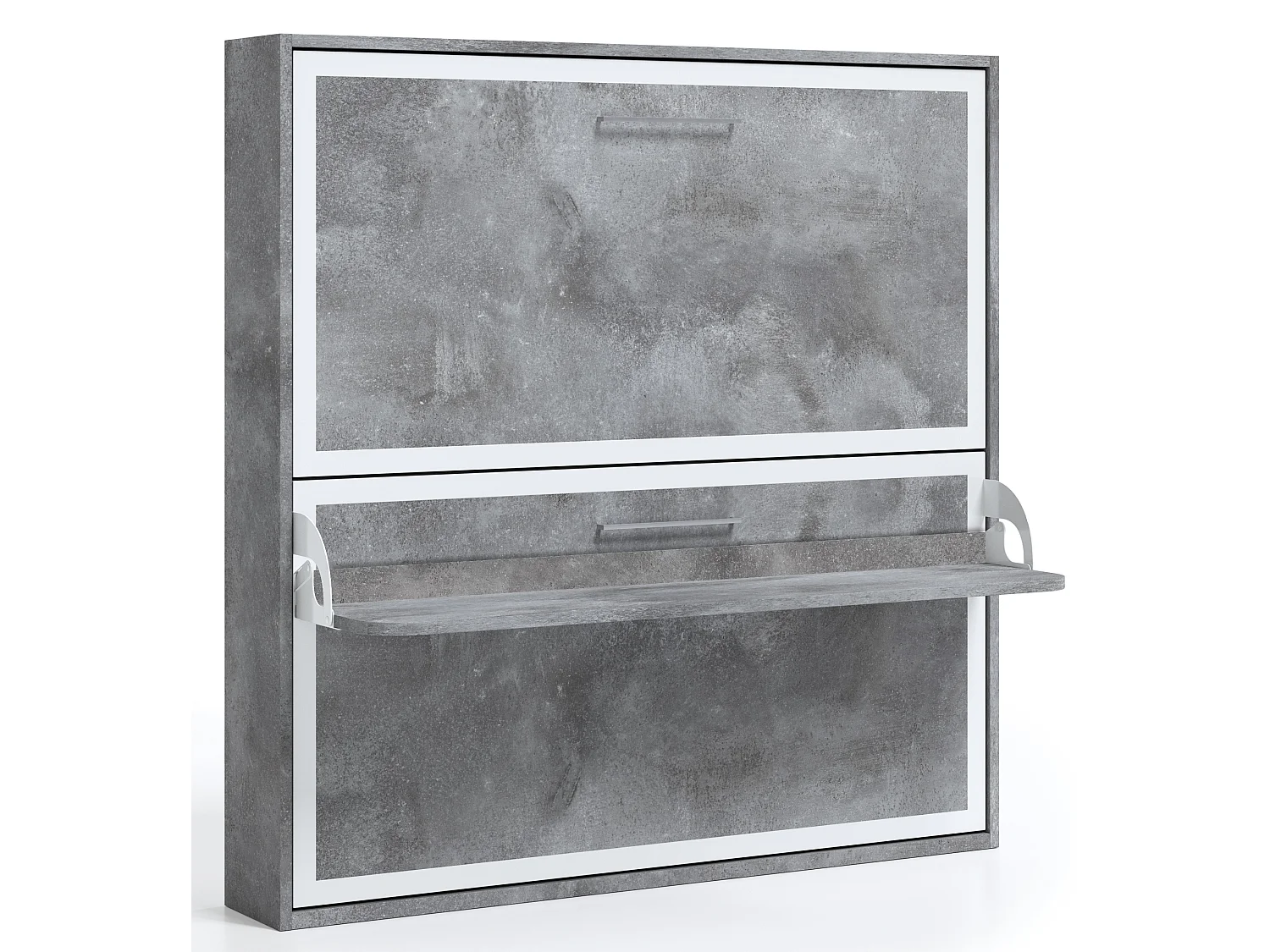 Lit escamotable horizontal superposé 90x180 STUDIO-Encadrement Blanc-Façade Chêne brun