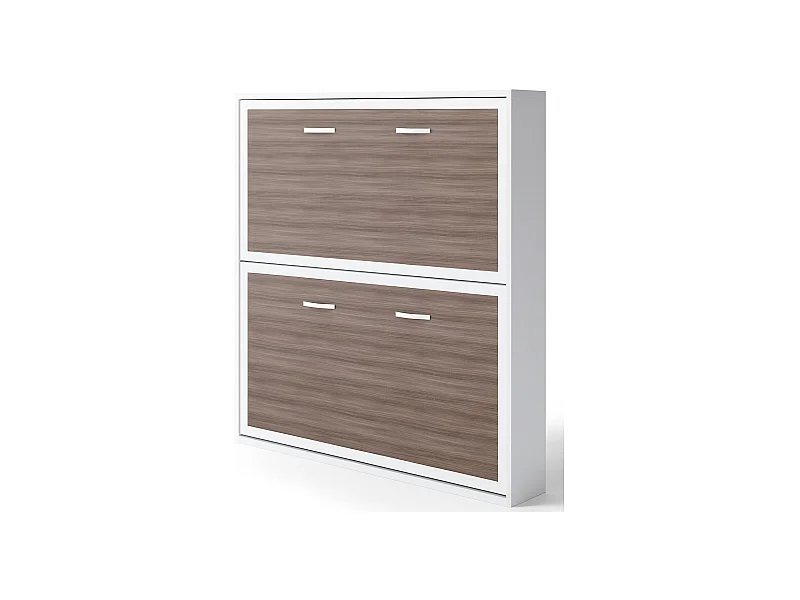 Lit escamotable horizontal superposé 90x190 STUDIO-Encadrement Blanc-Façade Chêne brun