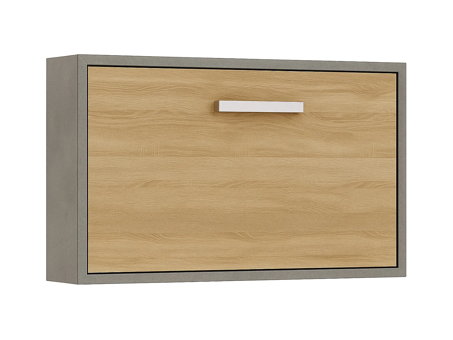 Lit escamotable horizontal OPTIMA-160x200-Cadre Gris ciment-Façade Chêne clair