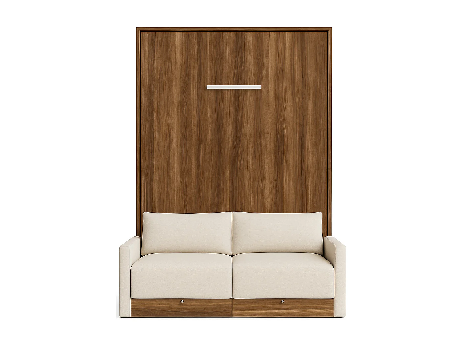 Cama vertical Valencia con sofá y cajones Gama alta-Con colchón-80x180 cm-Sofá Natural-Estructura y fachada Nogal