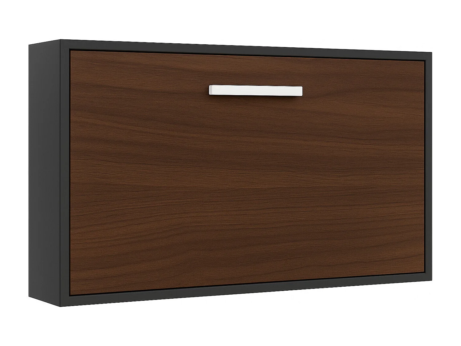 Lit escamotable horizontal OPTIMA-Avec matelas-140x180-Cadre Anthracite-Façade Noyer