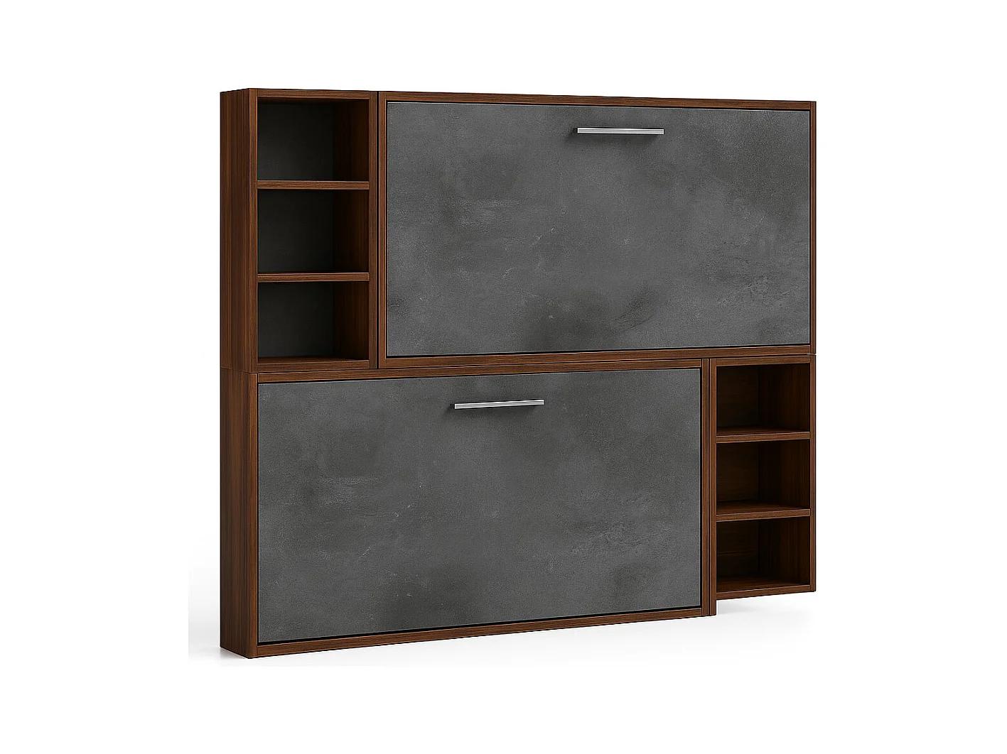 Horizontaal stapelbed voor 2 personen 80x200 met planken Binka-Zonder matras-Slapen 90x200cm-Bekisting Okkernoot-Facade Cementgrijs