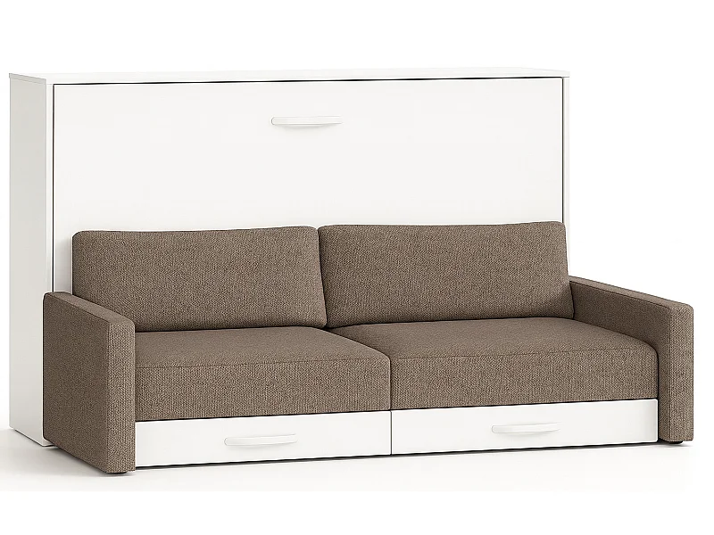 Lit escamotable horizontal avec canapé VETAL-140x190-Canapé Camel-Structure Blanche