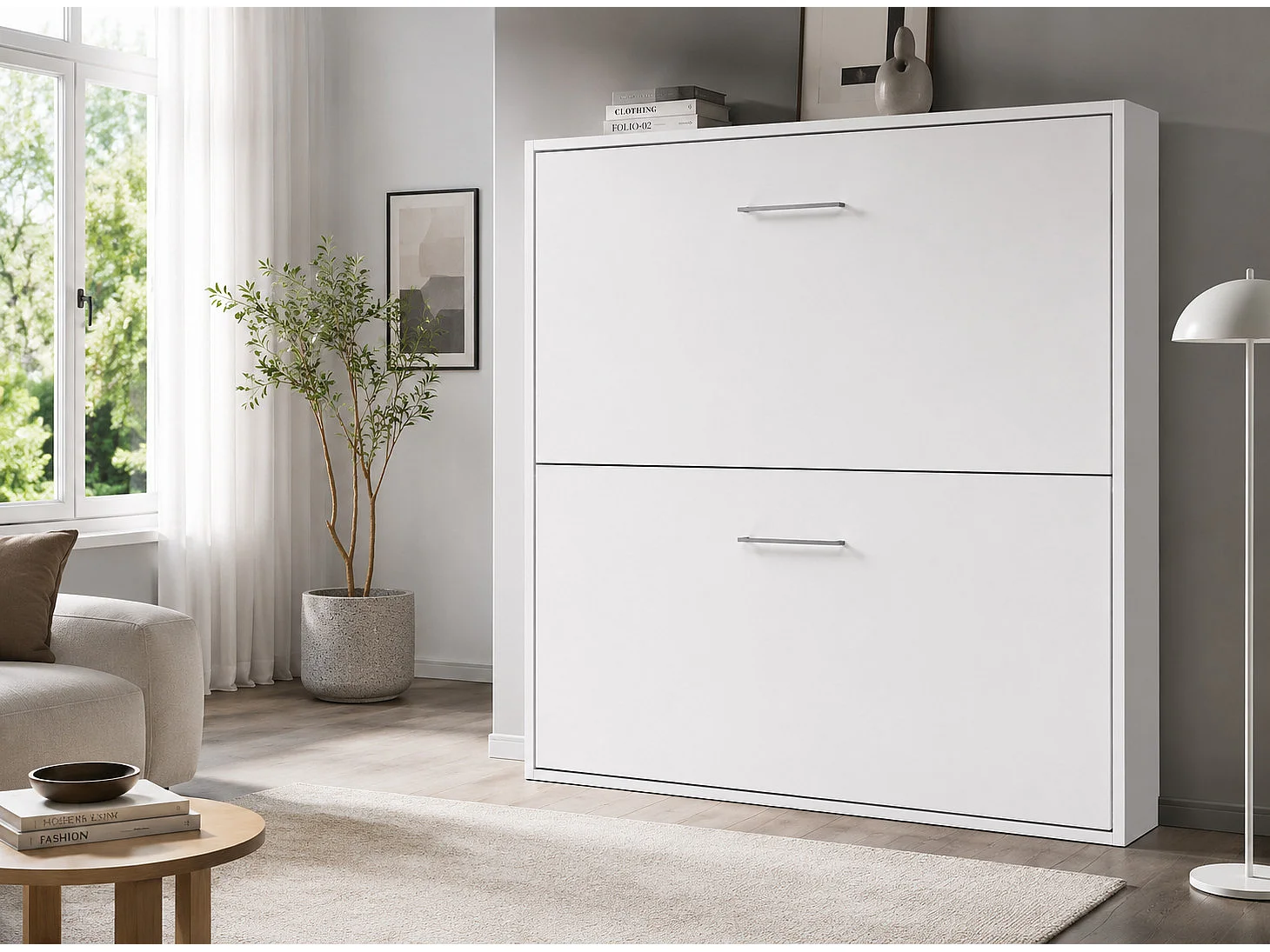 Lit escamotable superposé SOPHIA-2 matelas-90x180-Cadre Taupe-Façade Taupe