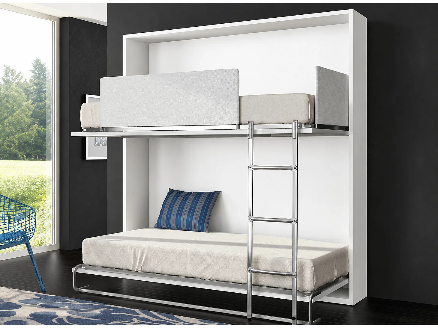 Lit escamotable superposé SOPHIA-2 matelas-90x180-Cadre Taupe-Façade Taupe