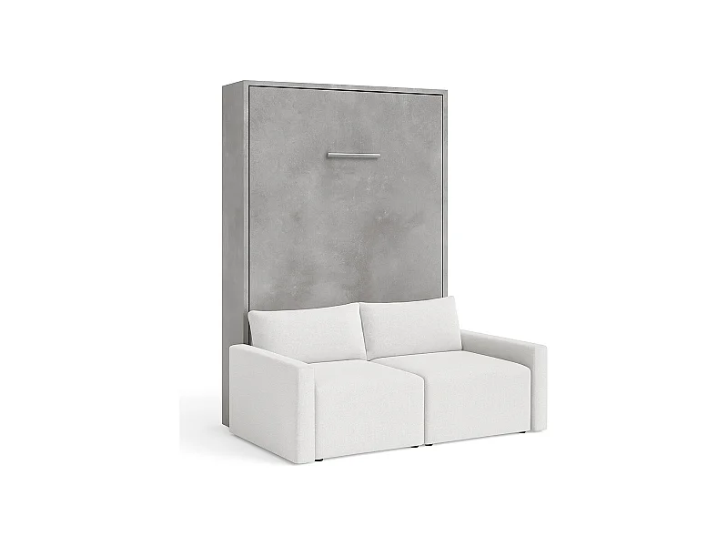 Lit escamotable vertical avec canapé tissu VALENCIA-Avec matelas-140x190-Canapé Gris clair-Structure Gris ciment