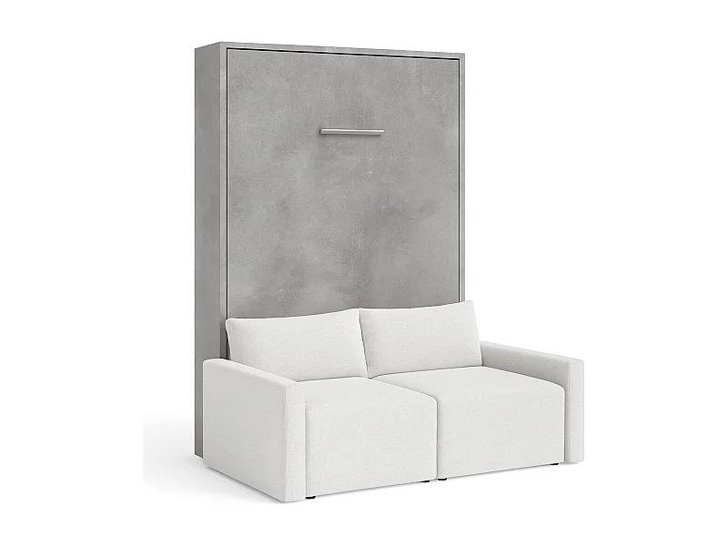 Lit escamotable vertical avec canapé tissu VALENCIA-Avec matelas-140x190-Canapé Gris clair-Structure Gris ciment