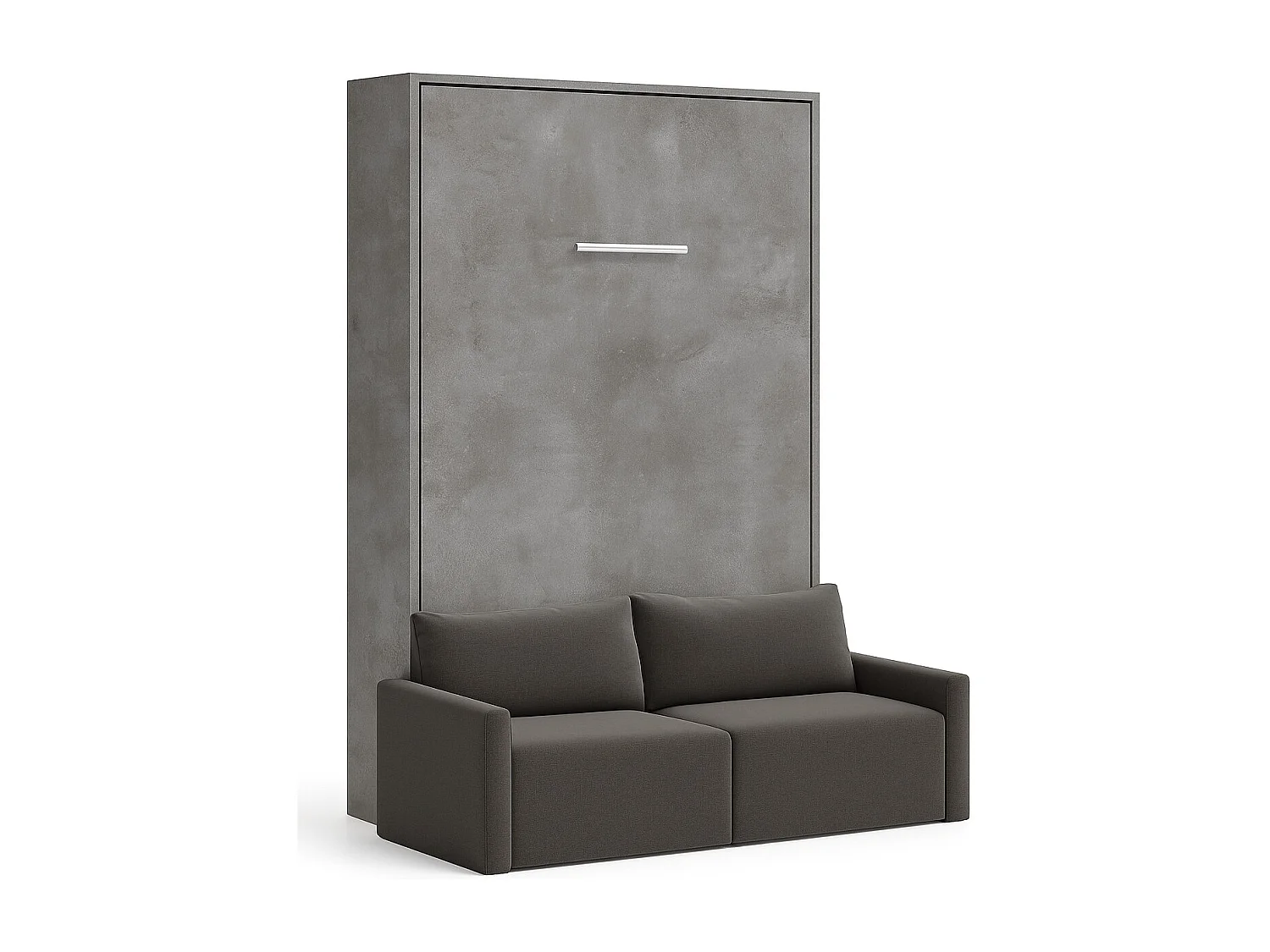 Lit escamotable vertical avec canapé tissu VALENCIA-90x190-Canapé Gris foncé-Structure Gris ciment
