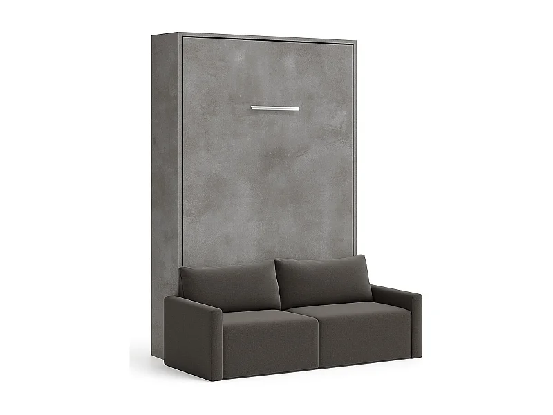 Lit escamotable vertical avec canapé tissu VALENCIA-90x190-Canapé Gris foncé-Structure Gris ciment