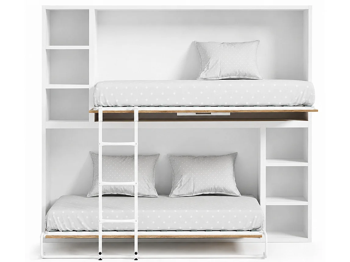 Lit escamotable superposé horizontal avec étagères BINKA-80x200-Cadre Taupe-Façade Taupe