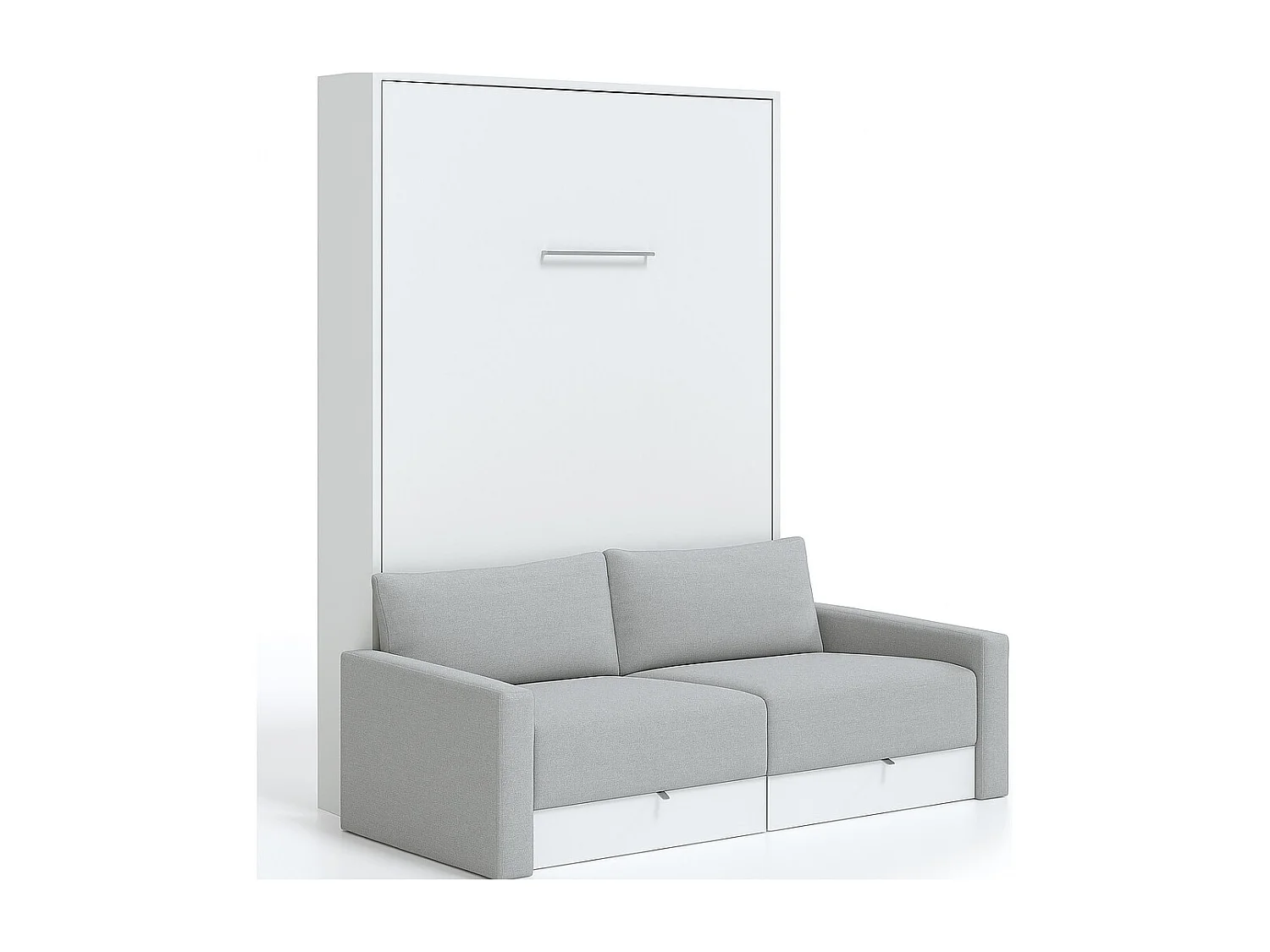 Lit escamotable vertical à tiroirs et canapé tissu VALENCIA-Avec matelas-160x200-Canapé Gris clair-Structure Blanche