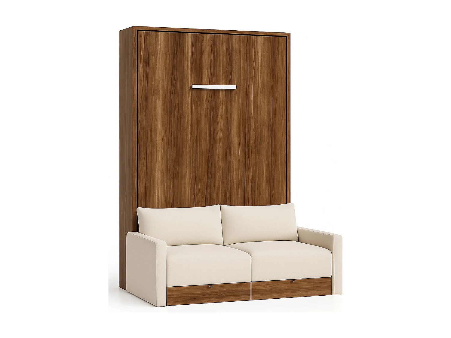 Lit escamotable vertical à tiroirs et canapé tissu VALENCIA-Avec matelas-160x200-Canapé Gris clair-Structure Blanche