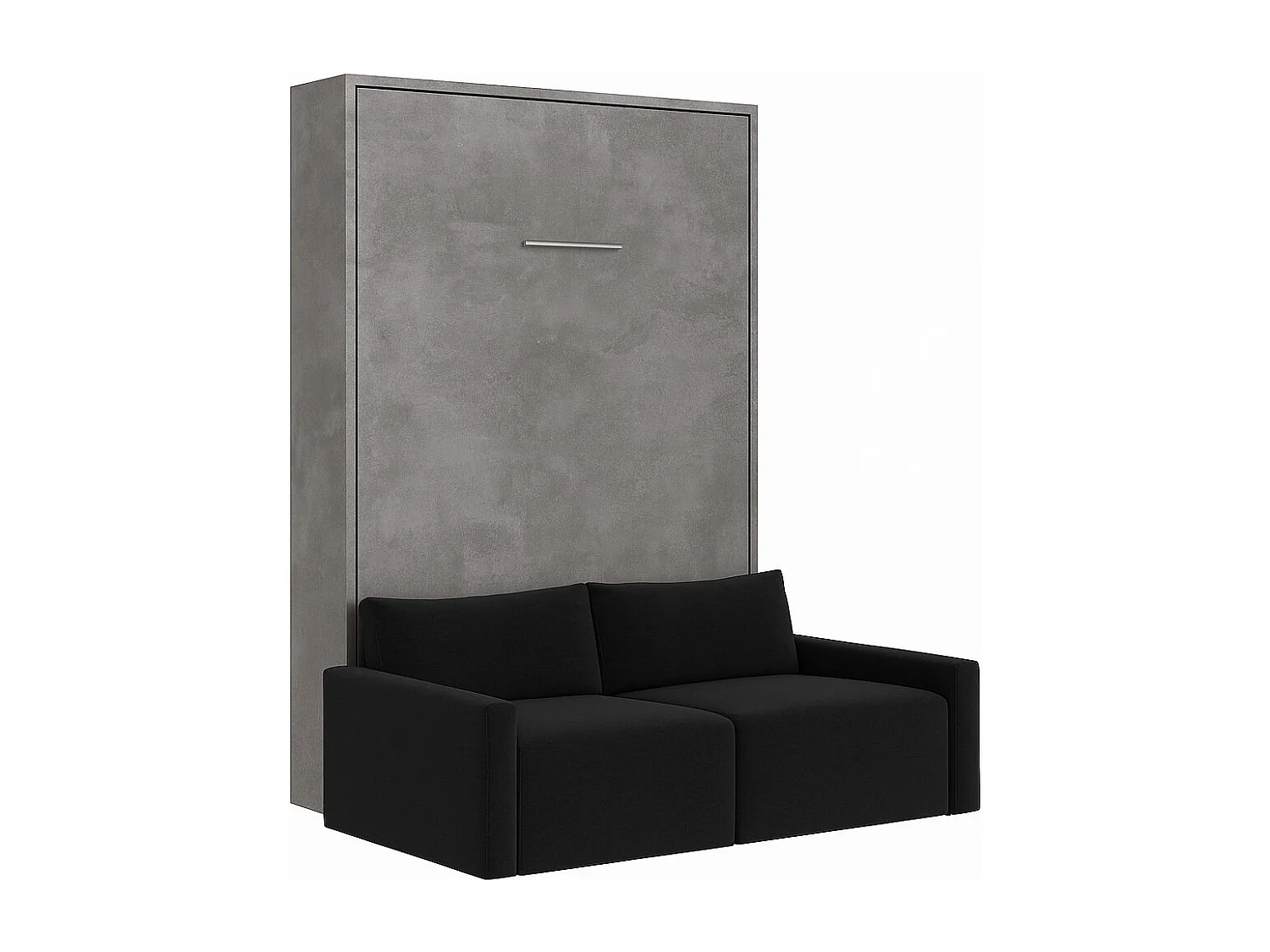 Lit escamotable vertical avec canapé tissu VALENCIA-160x200-Canapé Noir-Structure Gris ciment