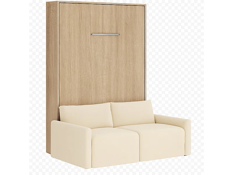 Verticaal opklapbed met hoogwaardige Valencia bank-Matras van schuimrubber van 18 cm-Slapen 160x200cm-Bank Natuurlijk-Structuur en gevel Licht eiken